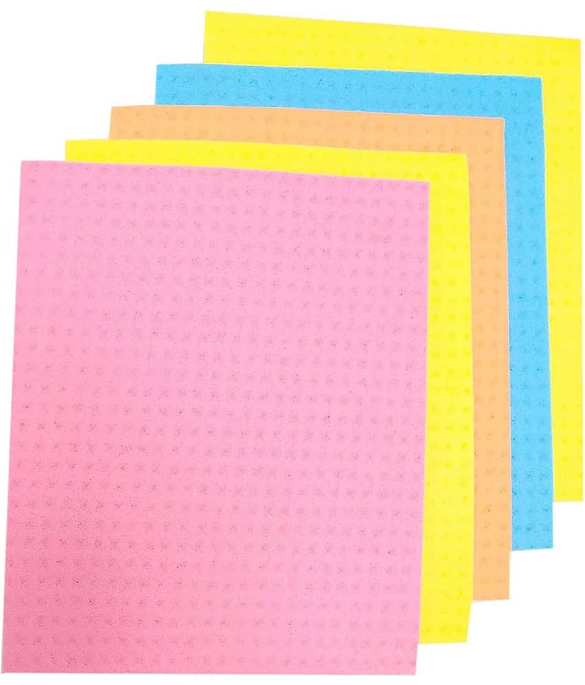 Kitchen Wipes Reusable, Biodegradable, Multi-color Sponge Wipe (Large, Pack of 5)