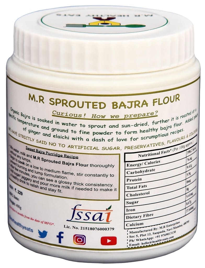 M.R Healthy Eats- Organic Sprouted Bajra Flour for Kids & Adults In Food-Grade Container 400 gms (+6 months) view 2