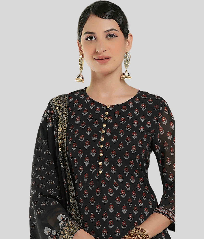 Juniper - Black Straight Georgette Women's Stitched Salwar Suit ( Pack of 1 ) view 2