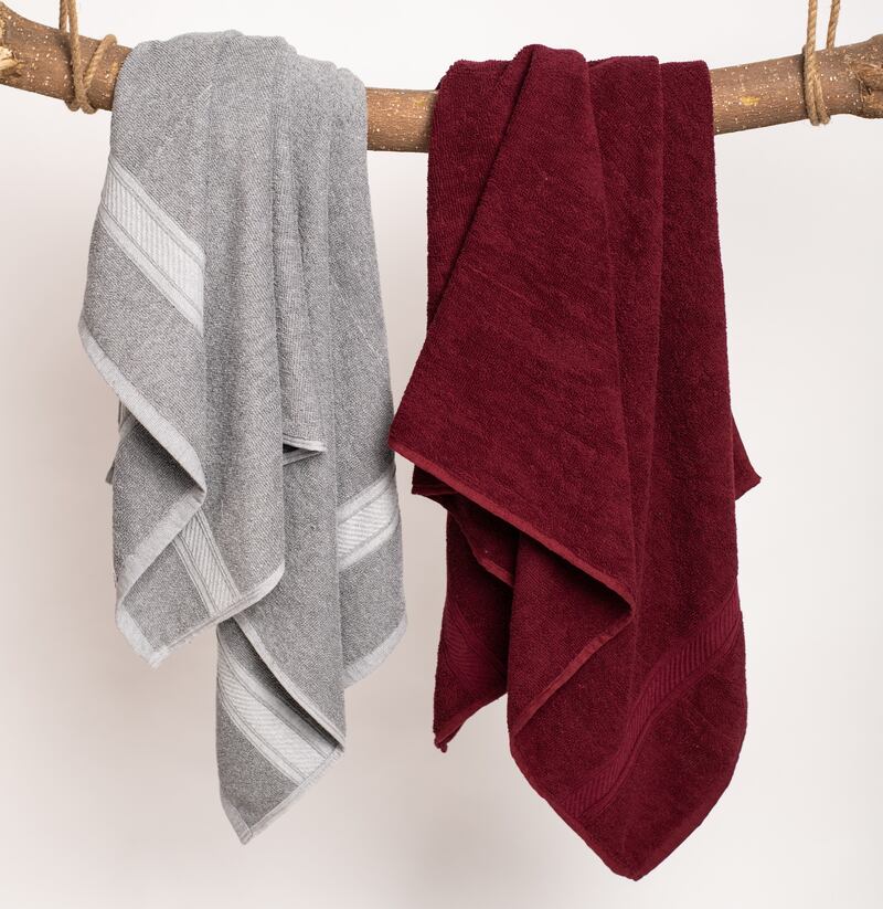Furnofy Cotton 450 GSM Bath Towel Merun, Grey (Pack Of 2) view 2
