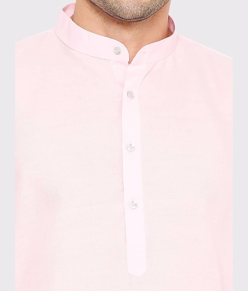 Maharaja - Light Pink Cotton Blend Men's Regular Kurta ( Pack of 1 ) view 2