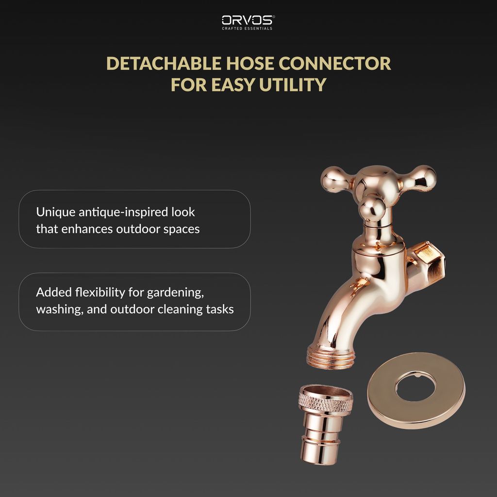 Orvos Water Tap, Monarch, Full Brass Faucet, Royal Golden Color, for Gardens, Watering Plants, and Outdoor Washing Machines view 2