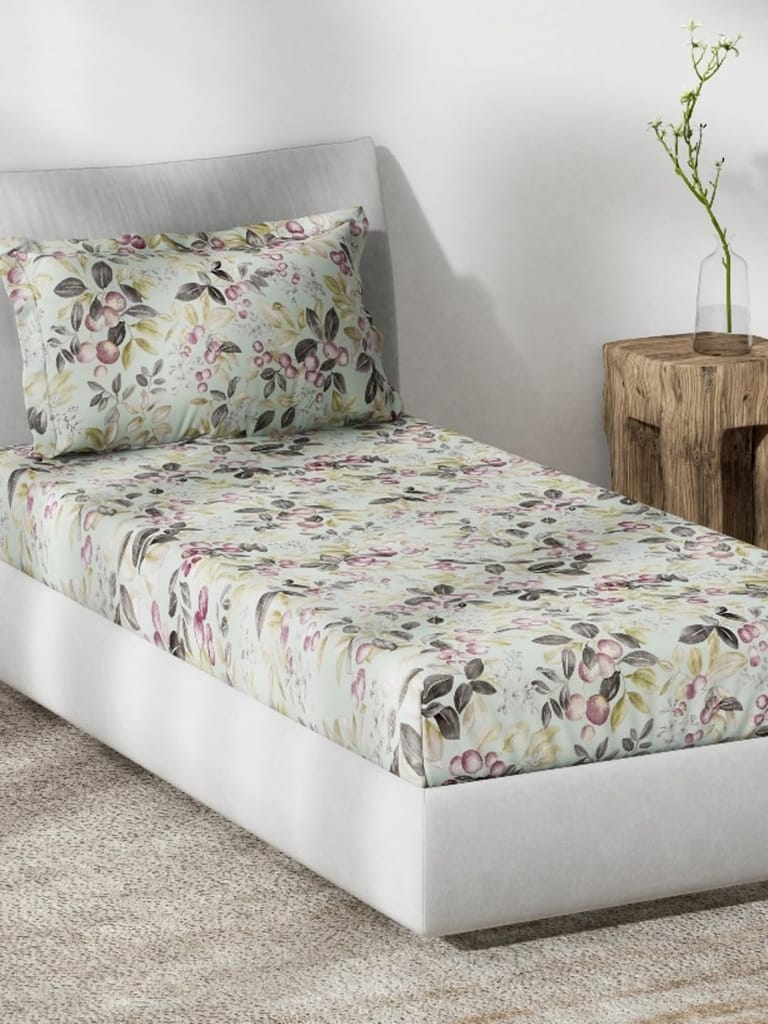 DDECOR - Primary Collection 100% Cotton Leaves Pattern 136TC Single Bedsheet|190 CM X 254 CM| - Purple view 2
