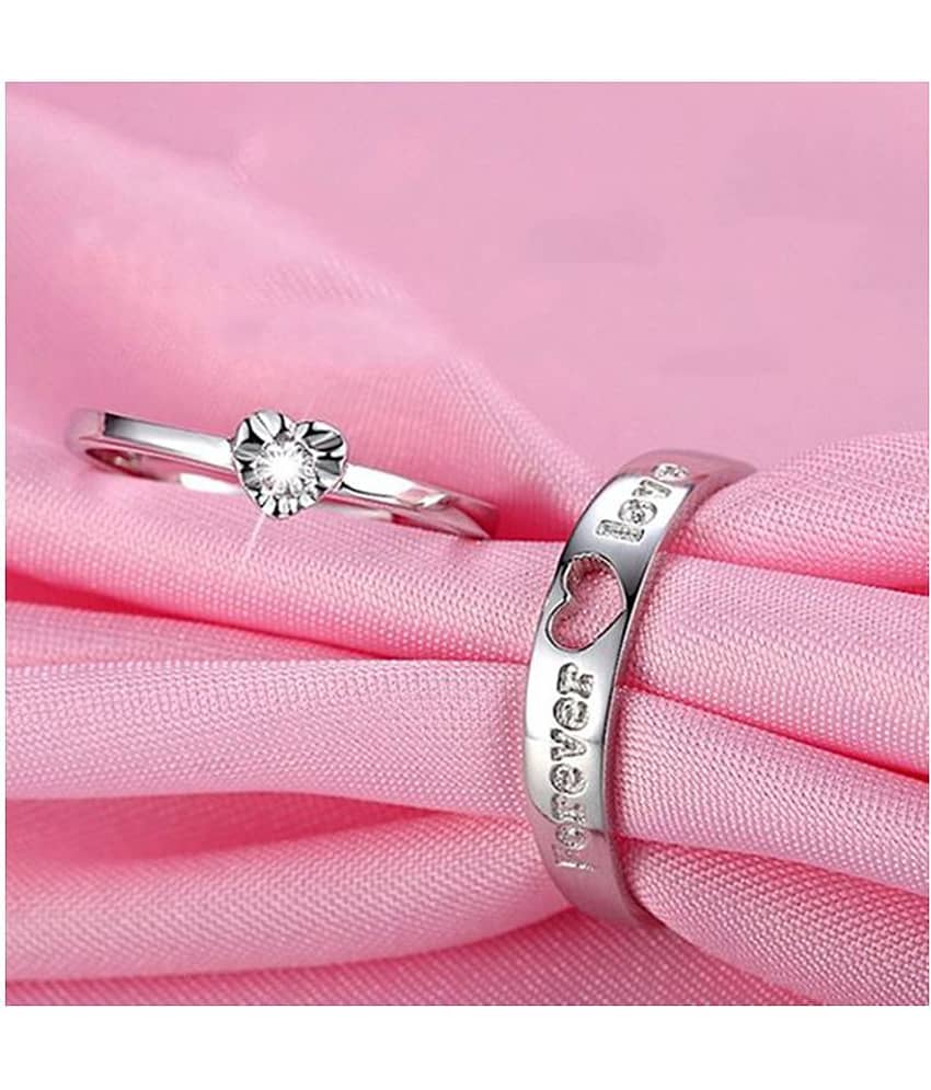 Silver Shine Silver Plated Solitaire 'Endless Love' Heart Proposal Adjustable Couple ring for Men and Women,Couple ring for Girls and Boys-2 pieces view 2
