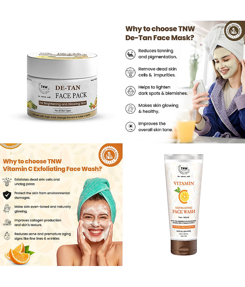Combo of 2- De Tan Pack 50gm + Vitamin C Exfoliating Face Wash 100ml view 2