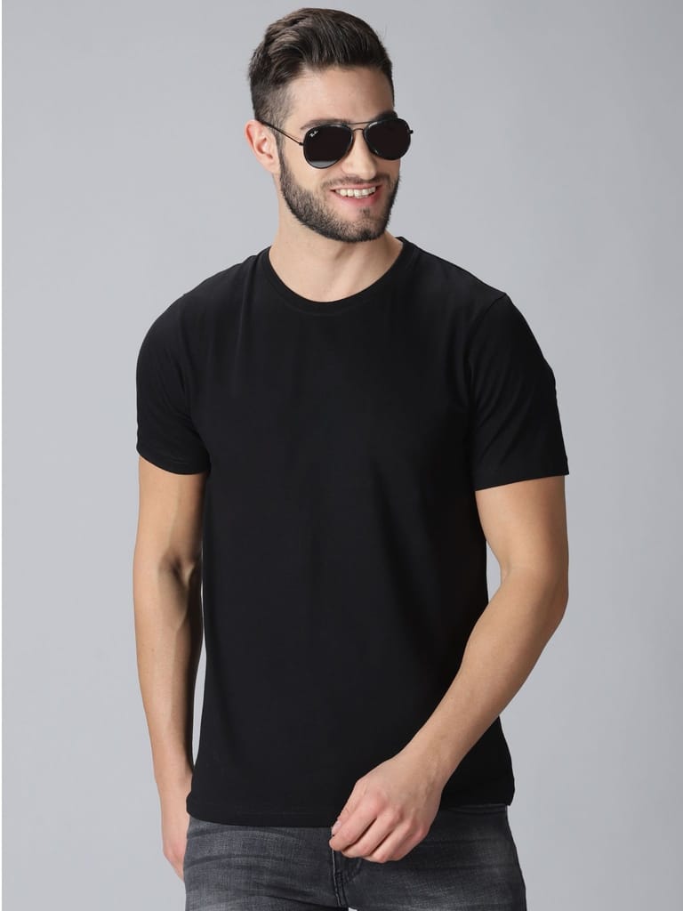 Cotton Black Plain Roundneck T-Shirt view 2