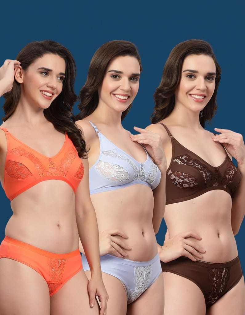 ADORNSTAR Bra Panty Set Sexy Lingerie Set for Women Pack of 3 Peach view 2