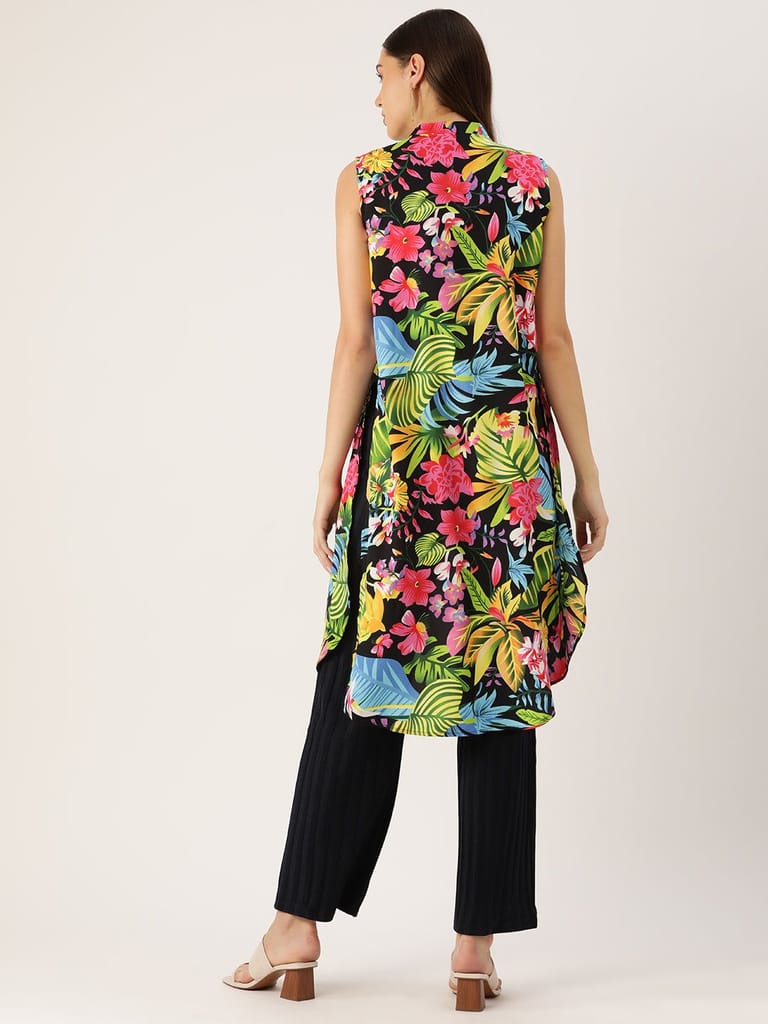 Women Multicoloured Printed Open Front Longline Shrug view 2