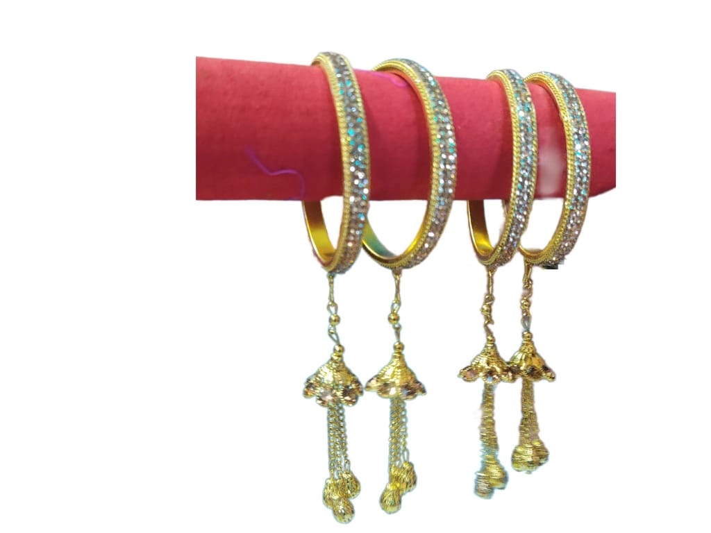 Indian Traditional Gold Plated Wedding Bangles Set | Ethnic Wear | Set of 4 view 2