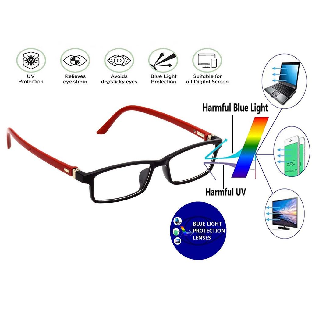Hrinkar Zero Power Computer Glasses for Office Use with Eye Protection and Blue Light Filter for Men & Women | Red and Black | HBCT-FRM-BK-RD-18