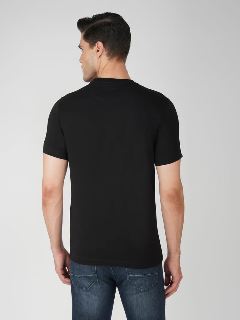 Men’s Pure Cotton Round Neck Branded T-Shirt-Black view 2