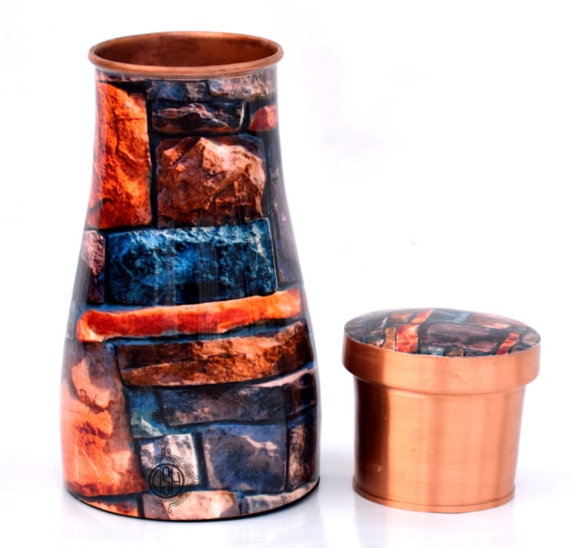 Bedroom Copper Bottle Jar with Inbuilt Glass, Joint Free Bedside Jar, Modern Design, (950 ML) view 2