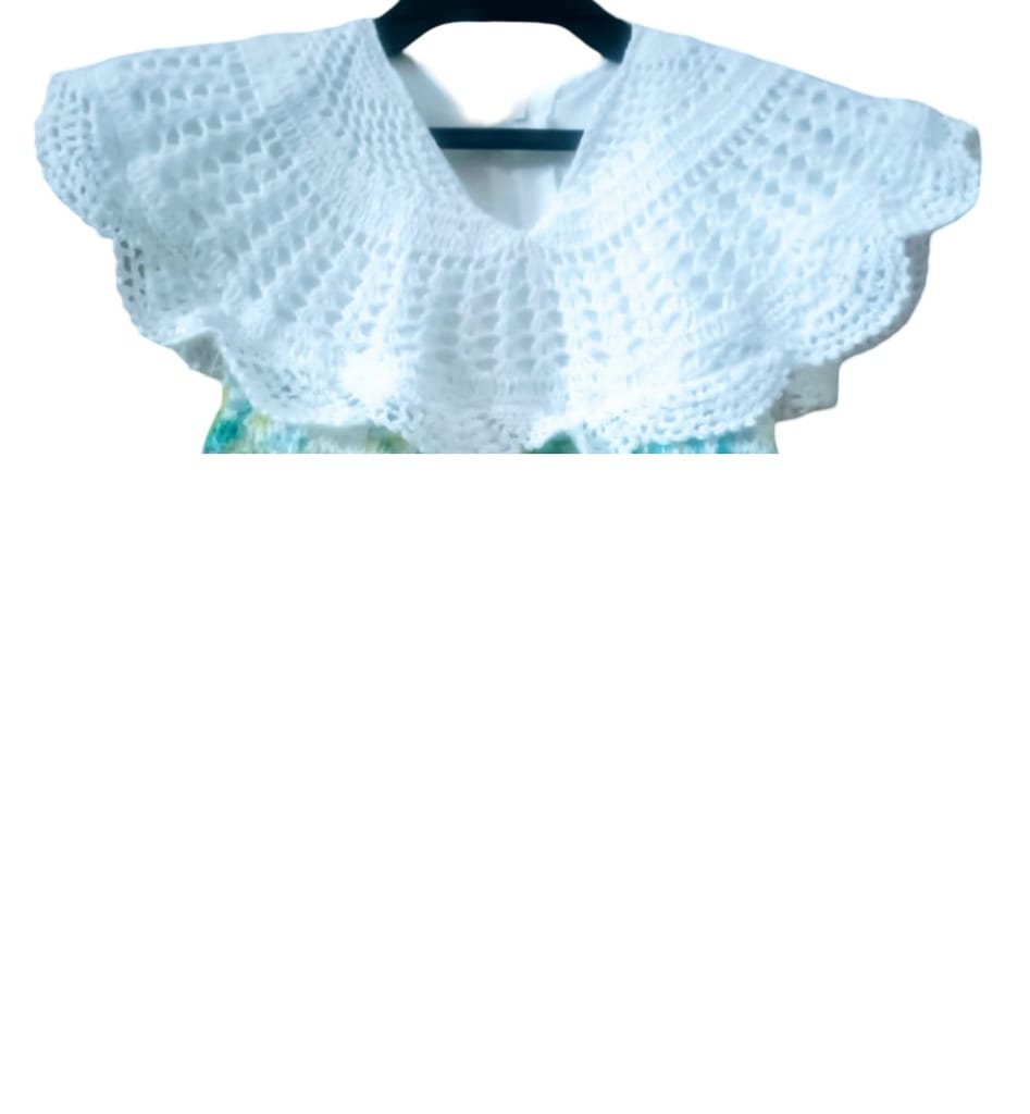 Handmade Crochet Baby Dress with Scalloped Collar view 2