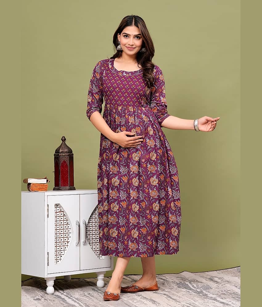 Nevisha Style Purple Cotton Maternity Kurta Single