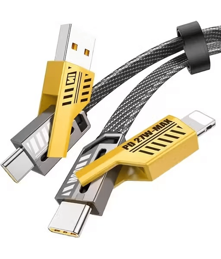 4-in-1 USB C Cable 65W [Fast Charging & Data Sync] Flat Braided Anti-Tangle iPhone Charger Cord with Multi Charging Cable Combo Type C/USB A Ports(1 Pcs)