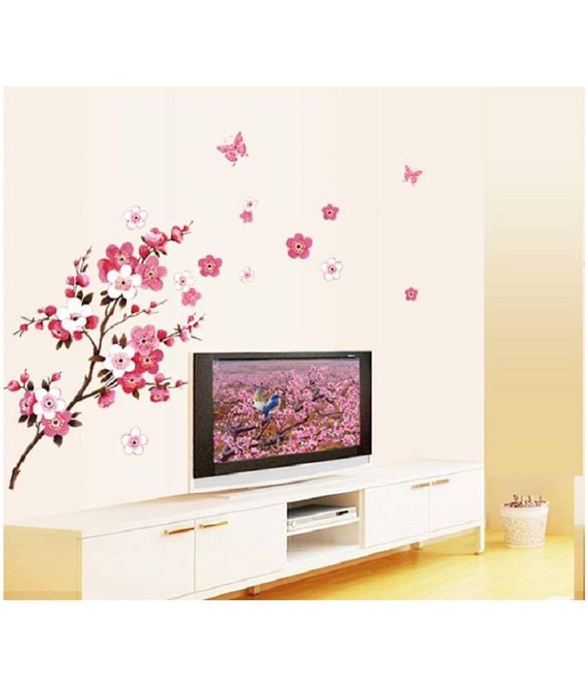 Jaamso Royals Pink Blossom Flower PVC Pink Wall Stickers view 2