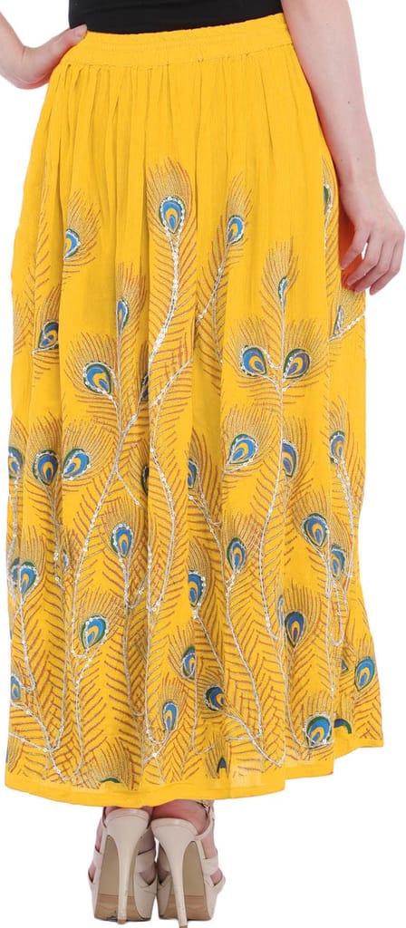 Daffodil Long Skirt with Printed Peacock Feather and Embroidered Sequins view 2