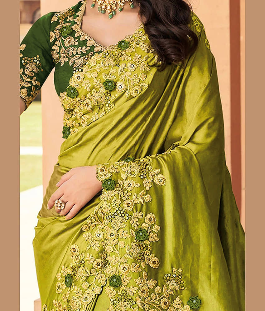 ofline selection Silk Embroidered Regular Saree With Unstitched Blouse Piece ( Olive ) view 2