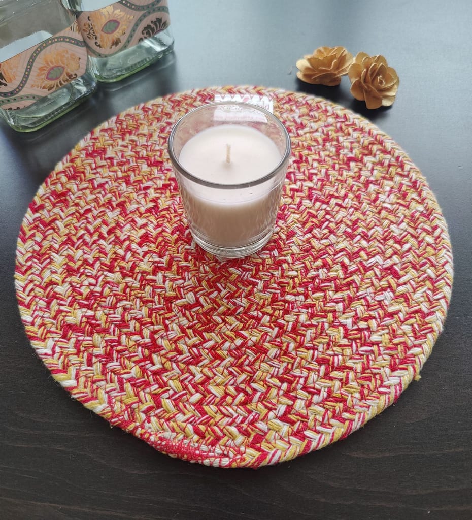 Round table mats cotton placemats (pack of 1) | Hotpads / trivets 9", Heat Resistant, Reversible Use (Yellow) by Bulky Santa view 2
