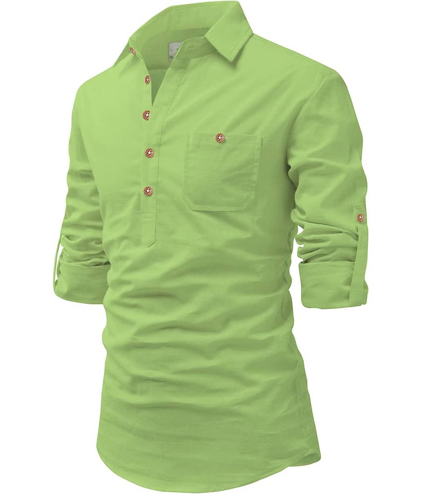UNI VIBE Olive Cotton Blend Men's Shirt Style Kurta ( Pack of 1 ) view 2
