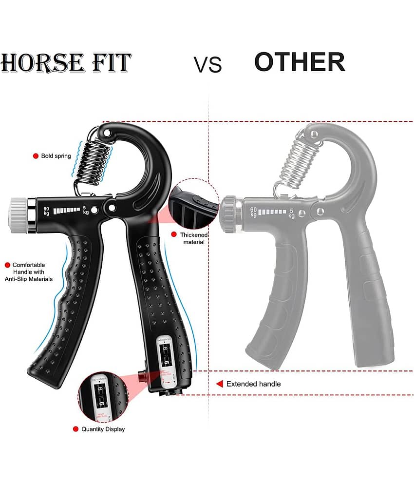 HORSE FIT Professional R shape Hand Grip Strengthener with Counter, Adjustable Resistance 5 to 60kg, Grip Strength Trainer for Muscle Building, Forearm Exerciser (Black) view 2
