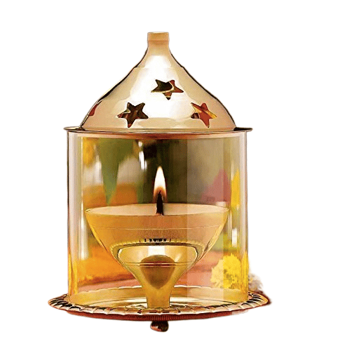 Brass Diya Oil Lamp with Clear Glass Cover- 6 Inch view 2