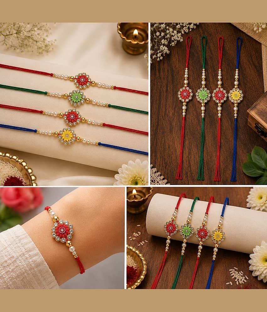 Cherry Tree Handmade 1 Bhaiya Bhabhi Rakhi ( Pack of 4 , Multicolour ) view 2