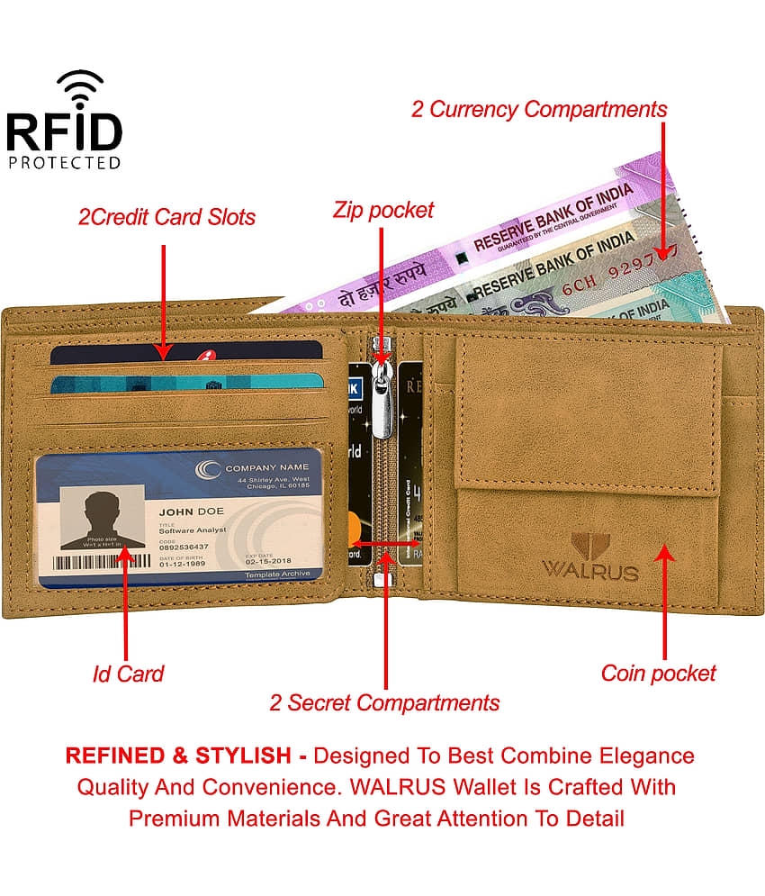 Walrus Faux Leather Beige Casual Regular Wallet view 2