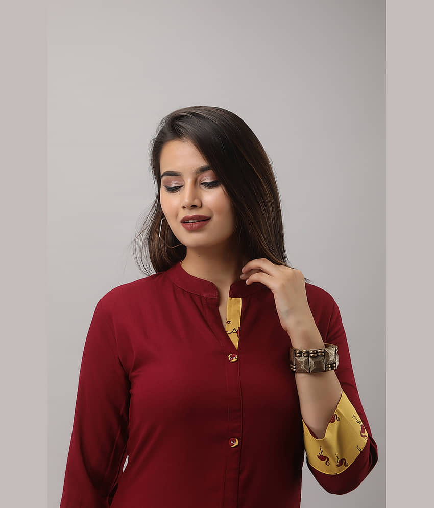 MAUKA Rayon Solid Kurti With Palazzo Women's Stitched Salwar Suit - Maroon ( Pack of 1 ) view 2