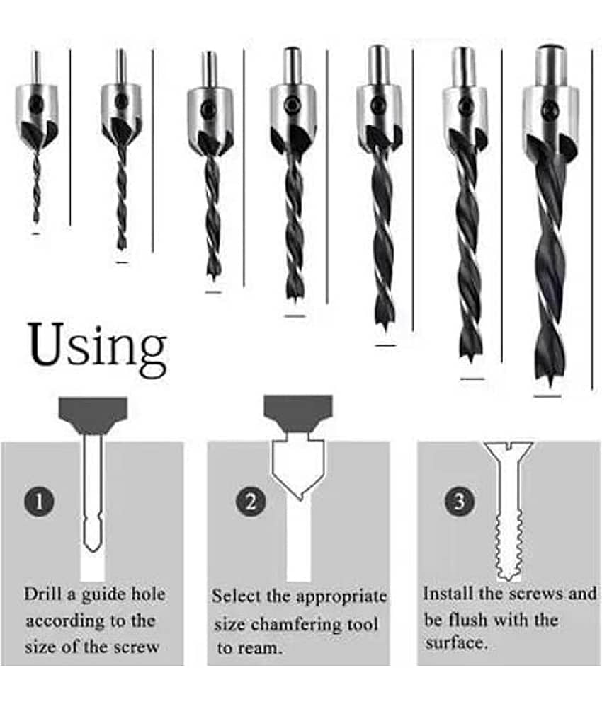 High Speed Steel Countersink Drill Bit Set Power Tools Accessories with Hex Key for Plastic, Woodworking (7 Pcs, 3-10mm) view 2