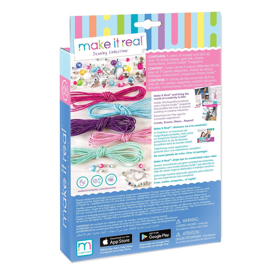 Make It Real Rainbow Bling Bracelets Kit|Create 5 Unique Cord Charm Bracelets|82 Pieces, Includes Play Tray, All-in-One, DIY Bracelet Kit, Tweens & Girls|Arts & Crafts|Kids Ages 8+|Made in India view 2
