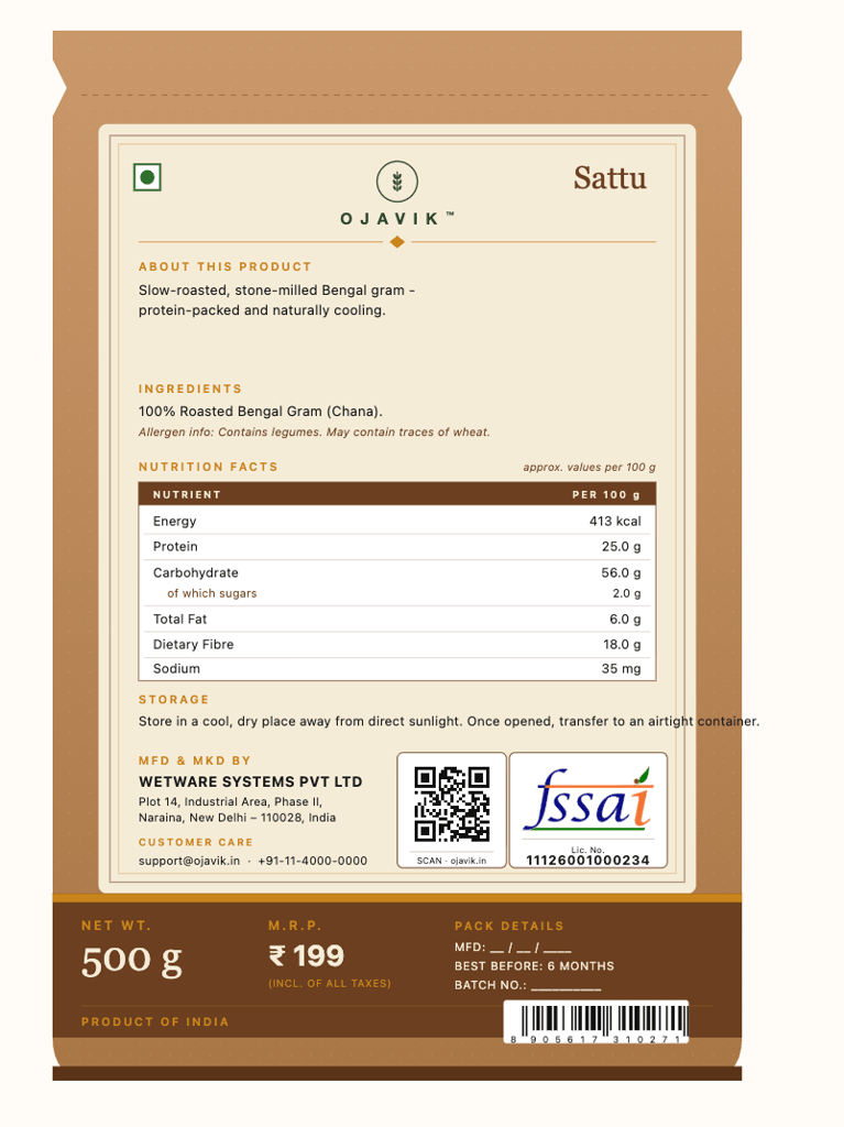Ojavik Sattu Roasted Bengal Gram Powder 500g view 2
