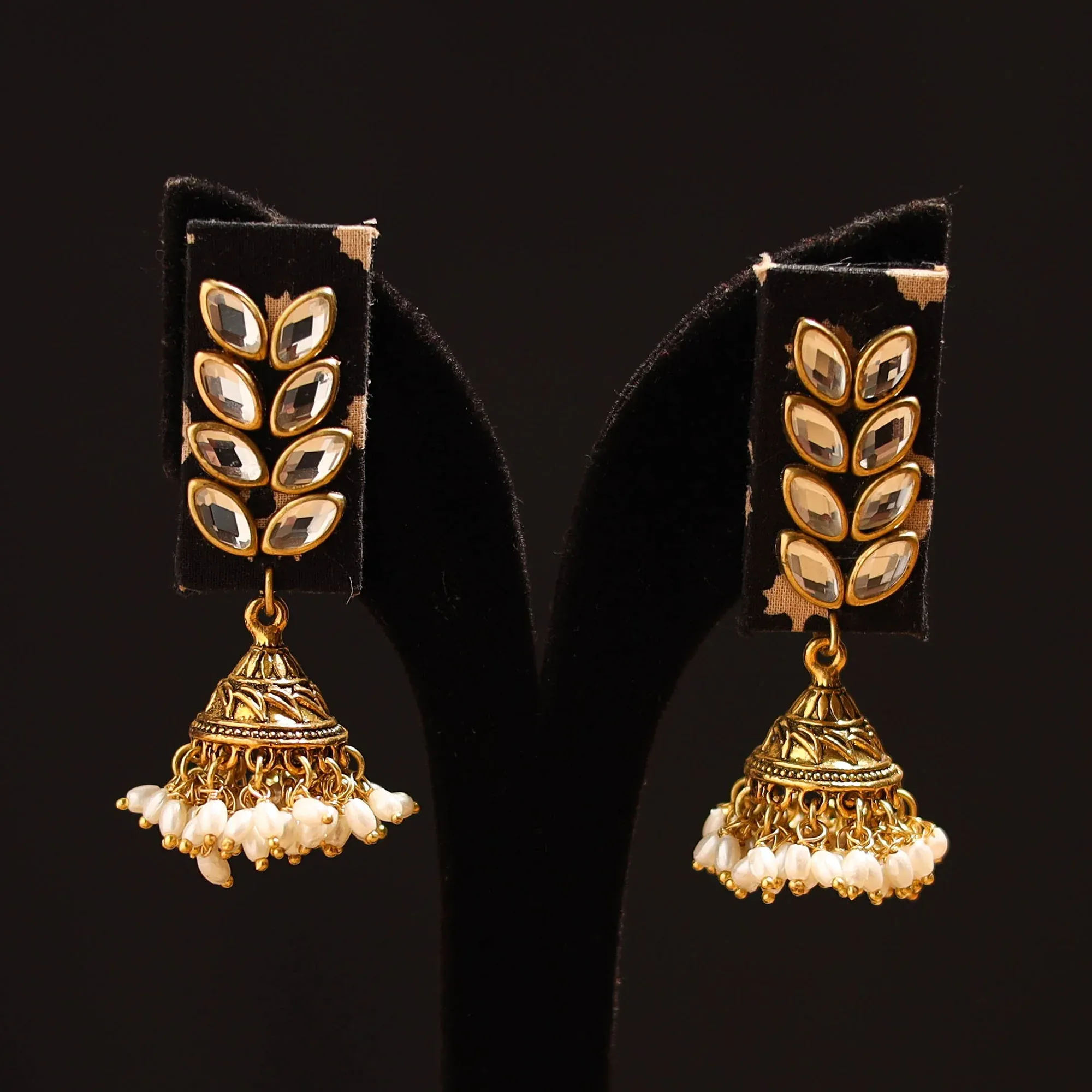 Yellow - Adya Stone Work Fabart GS Jhumka Earrings