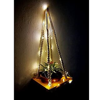 Khush Its Amazing Plant Macrame Hanger Shelf Indoor Hanging Planter Shelf Plant Hanger Shelf Boho Home Decor Cotton Rope with LED Light (Yellow) view 2
