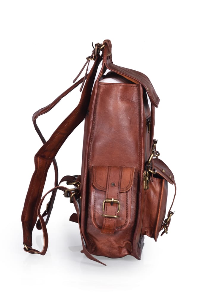 Joyait Leather Handicraft -Handmade Leather Backpack Shoulder Rucksack Trendy Stylish Travel Bag for Boys and Girls Perfect for Vintage Vibes in College School and Unisex Office for Men & Women view 2
