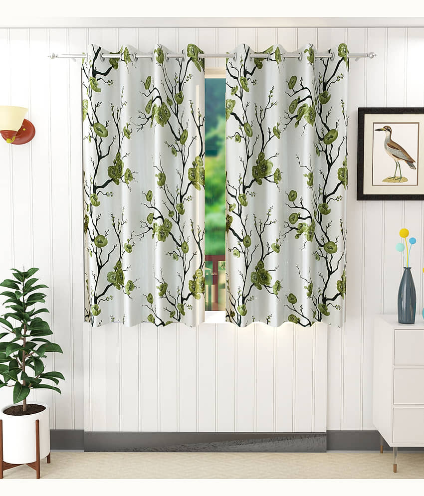 Stella Creations Abstract Printed Room Darkening Eyelet Curtain 5 ft ( Pack of 2 ) - Green