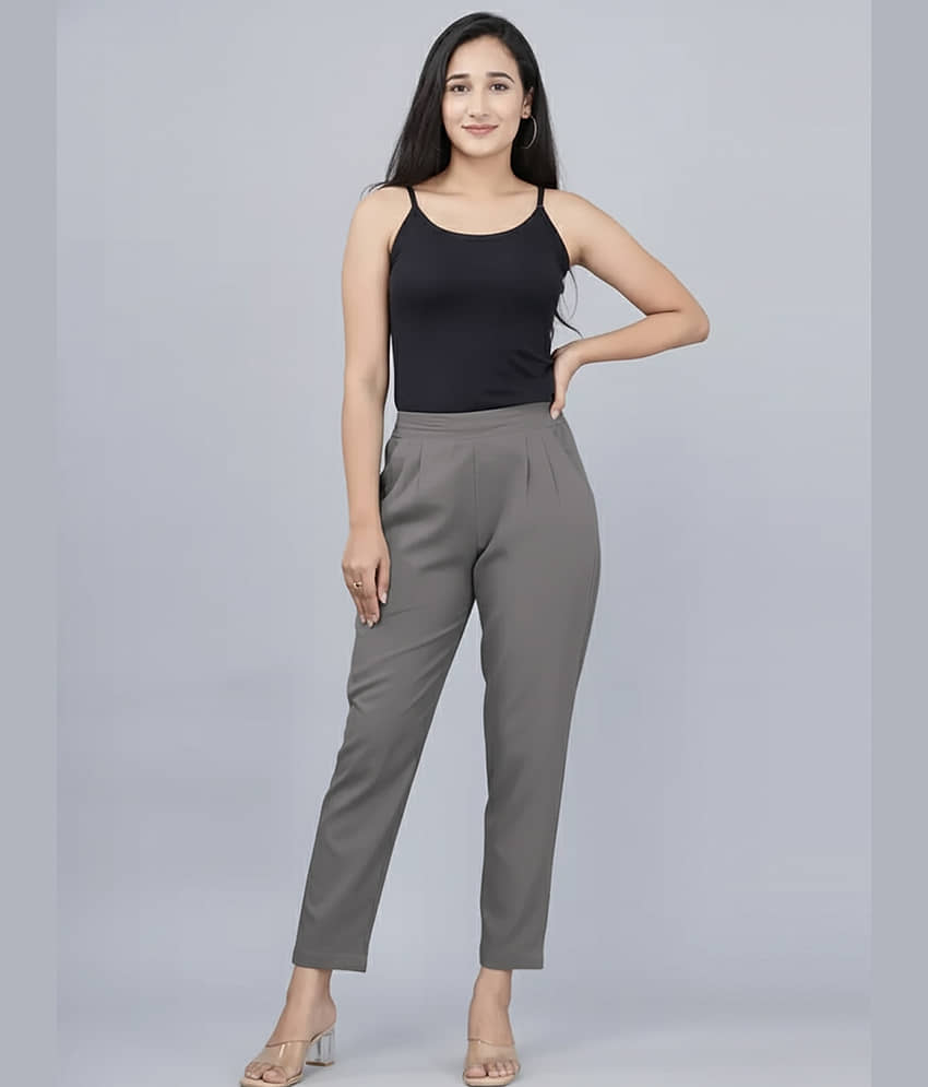 QuaClo Women Cotton Blend Formal Trousers ( Grey ) view 2