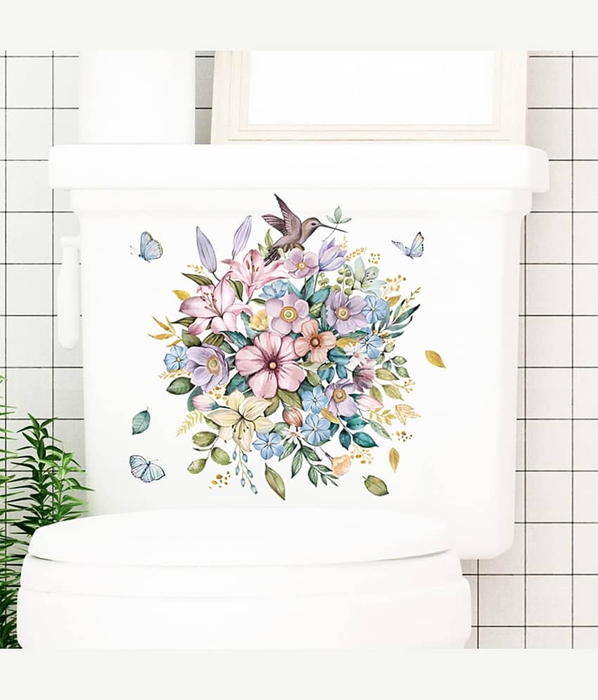 Inkfence Bathroom Sticker Floral ( 20 x 17 cms ) view 2