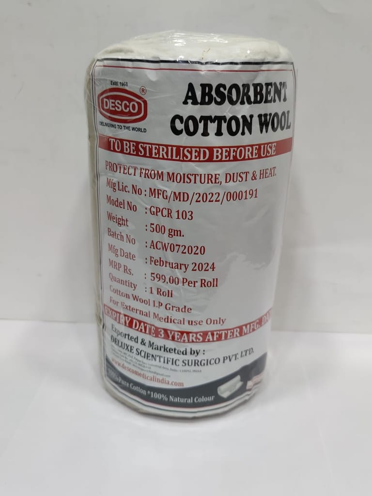 DESCO Absorbent Pure Cotton Wool Roll For Makeup Remover Surgical First Aid Saloon Beauty and Baby Care, Pure Cotton (500 Gram)