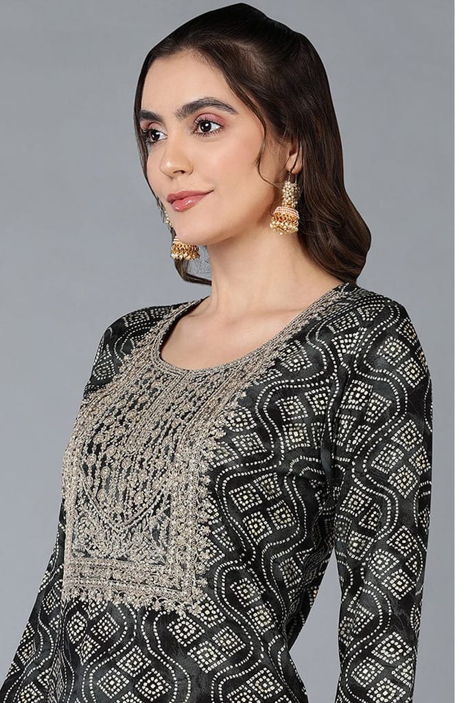Viscose Rayon Black Bandhani Printed Straight Kurta VCK9267 view 2