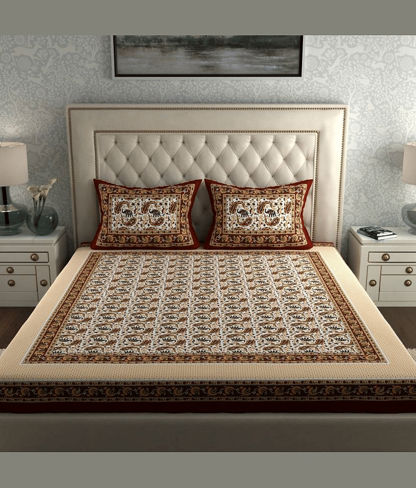COZYKO Cotton 1 Double Bedsheet with 2 Pillow Covers ( Brown ) view 2