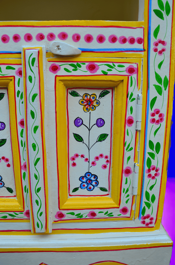 Handpainted Side Table for Bedroom Bedside Table with Drawers Wooden Rajasthani Bedside set 1 view 2