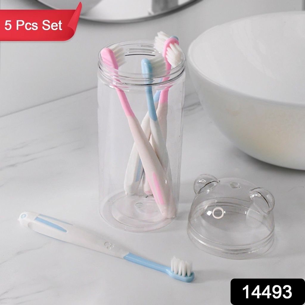 Multipurpose Travel-Friendly Toothbrush Holder with 5 Soft Bristle Toothbrushes view 2