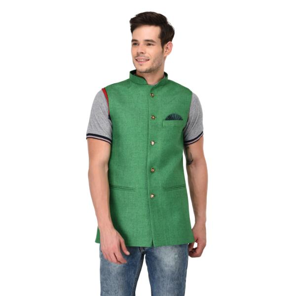 Men's Stylish Plain Sleeveless Green Jacket