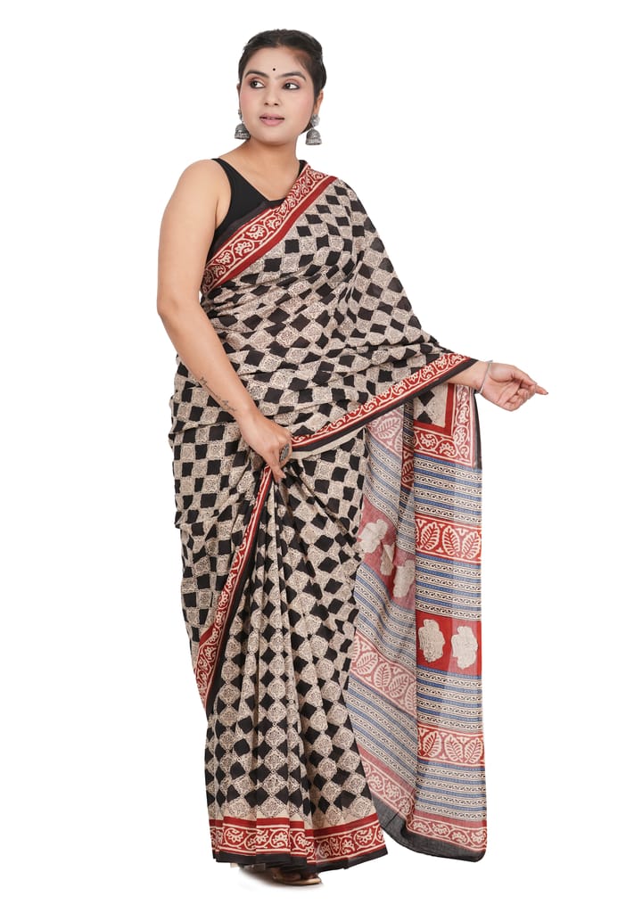 Bagru Handblock Printed Cotton Saree With Blouse - (1TTXSARRJ17106-19) view 2