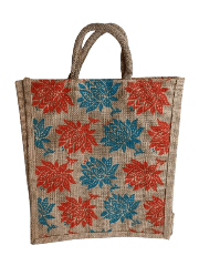 **Title:**Jute Tote Bag with Floral Print** view 2