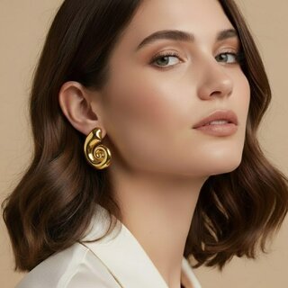 18k Gold Plated Stud Earring (Spiral Swirl Stud Earrings) view 2