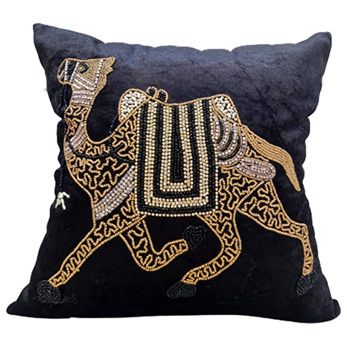 Black Set of 5 Ethnic Beaded Embroidered Square Combo Cushion Covers for Sofa Home Bedroom (16x16 inch or 40 x 40 cm) view 2