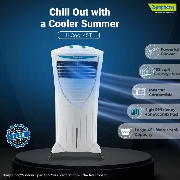 Symphony 45 Ltr Air Cooler (White, Hi-Cool 45T) view 2