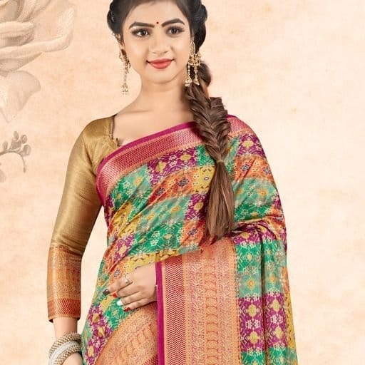 Digital Printed Art Silk Saree in Multicolor view 2